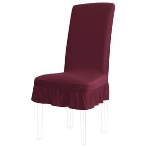 Dining Chair Cover Ruffled Skirt Stretch Short Chair Cover Protectors Burgundy